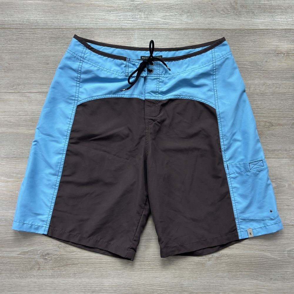Royal Robbins Size 34 Radeau Blue Brown Color-Block 9.5" Board Shorts Hybrid
